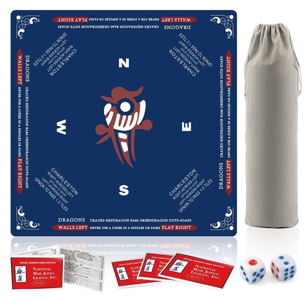 VIEWSUMMER Mahjong Table Mat. It is A 32.4 * 32.4 Inches American-Style Poker Mahjong Mat, Suitable for Card and Board Game Players. It Comes with 2 Dice, 4 Mahjong Rule Cards and 1 Storage Bag. VIEWSUMMER Mahjong Table Mat. It is A 32.4 * 32.4 Inches American-Style Poker Mahjong Mat, Suitable for Card and Board Game Players. It Comes with 2 Dice, 4 Mahjong Rule Cards and 1 Storage Bag.