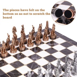 Egyptian Chess Set for Adults and Kids - 15 Resin Chess Pieces with Egyptian Figures & Marble Pattern Board - Luxury Chess Game with Extra Queens - Collectible Chess Set Gift for Beginners & Pros