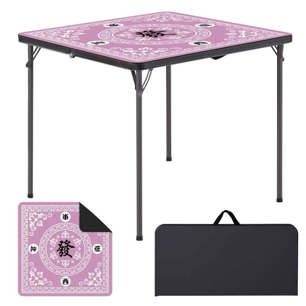 FROASISPRO 34 Square Folding Table w/Handle - 330lb Capacity Plastic Portable Table, Bi-Fold Design for Indoor/Outdoor Camping, Parties, Picnics - Black with Pink Mahjong Mat FROASISPRO 34 Square Folding Table w/Handle - 330lb Capacity Plastic Portable Table, Bi-Fold Design for Indoor/Outdoor Camping, Parties, Picnics - Black with Pink Mahjong Mat