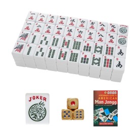 TAIKULA American Mahjong Tiles 1.2 American Mahjong Set 166 White Premium Mahjong Tiles with 3 Golden Metal Dice & Rules Instruction