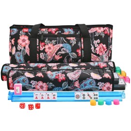 yookee home Mahjong Tile Set, 166 Tiles, 4 All-in-One Color Rack/Pushers, Complete Mahjong Game Set with Carrying Bag American Mahjong Set for Beginners & Pros Travel Mahjong Set yookee home Mahjong Tile Set, 166 Tiles, 4 All-in-One Color Rack/Pushers, Complete Mahjong Game Set with Carrying Bag American Mahjong Set for Beginners & Pros Travel Mahjong Set