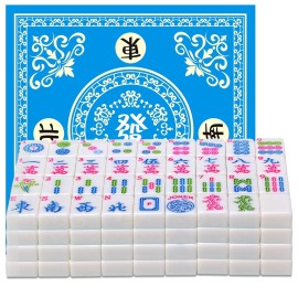 YINIUREN American Mahjong Set 166 Mahjong Tile Set 1.2-inch Lantian Jade White American Mahjong Tile Set with Mahjong Table Mat
