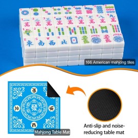 YINIUREN American Mahjong Set 166 Mahjong Tile Set 1.2-inch Lantian Jade White American Mahjong Tile Set with Mahjong Table Mat YINIUREN American Mahjong Set 166 Mahjong Tile Set 1.2-inch Lantian Jade White American Mahjong Tile Set with Mahjong Table Mat
