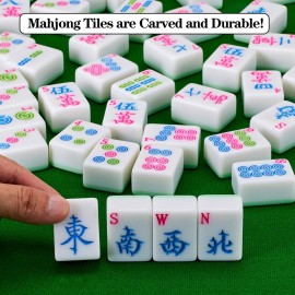 YINIUREN Green American Mahjong Set 1.6-inch Mahjong Tile Set 166 Pieces Large American Mahjong Tile Set with Storage Bag