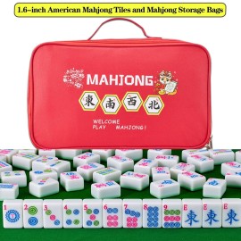 YINIUREN Green American Mahjong Set 1.6-inch Mahjong Tile Set 166 Pieces Large American Mahjong Tile Set with Storage Bag