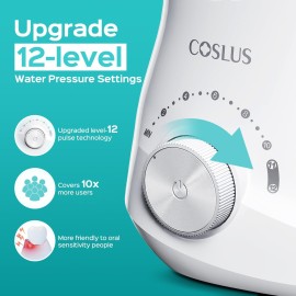 COSLUS Electric Water Flosser for Teeth, Professional Dental Pick for Orthodontic, Sensitive Gums, Braces - 12 Pressure Settings & 5 Multi-Functional Tips for Multiple Users, Home Use, White COSLUS Electric Water Flosser for Teeth, Professional Dental Pick for Orthodontic, Sensitive Gums, Braces - 12 Pressure Settings & 5 Multi-Functional Tips for Multiple Users, Home Use, White