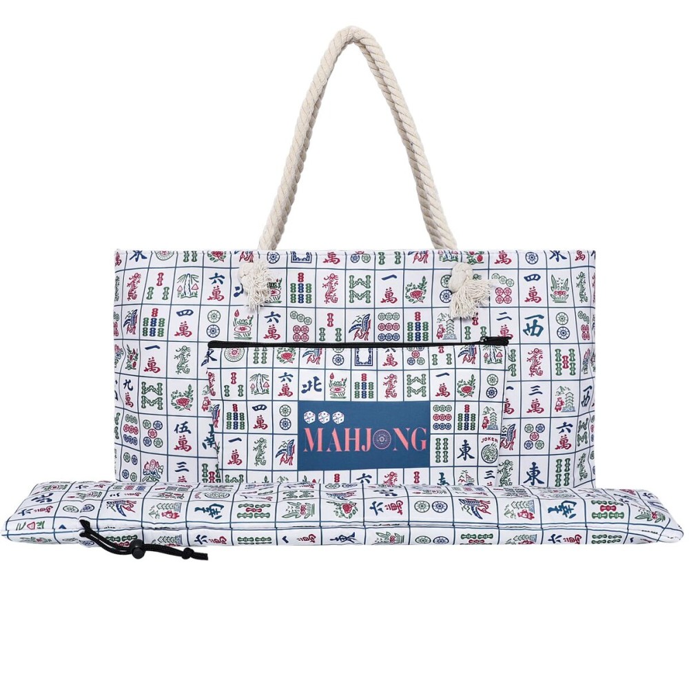 Empty Printed Mahjong Bag for American Mahjong Set, Mahjong Carrying Bag with Tiles Bag and Racks Drawstring Bag