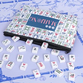 Empty Printed Mahjong Bag for American Mahjong Set, Mahjong Carrying Bag with Tiles Bag and Racks Drawstring Bag