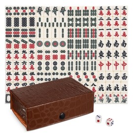 BESPORTBLE Portable Mini Mahjong Set - Travel Mahjong Game with Engraved Tiles for Family Gatherings Outdoor Fun and Parties