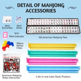 EdenRiver American Mahjong Game Set 166 Tiles 4 All-in-One Color Rack/Pushers Mahjong Set Mah Jong Set Complete Mah Jong Tiles Set with Neoprene Carrying Bag EdenRiver American Mahjong Game Set 166 Tiles 4 All-in-One Color Rack/Pushers Mahjong Set Mah Jong Set Complete Mah Jong Tiles Set with Neoprene Carrying Bag