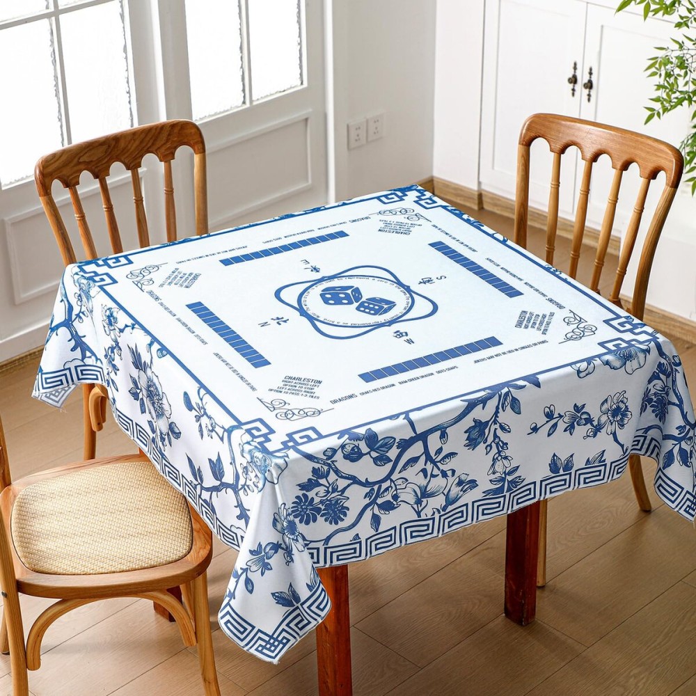 Oudain Chinoiserie Mahjong Tablecloth Florals Card Table Cloth 55x 55 Inch Square Tablecloth Game Table Cover with Game Rules for Mahjong Beginners, Card, Board Tile Games(Blue and White) Oudain Chinoiserie Mahjong Tablecloth Florals Card Table Cloth 55x 55 Inch Square Tablecloth Game Table Cover with Game Rules for Mahjong Beginners, Card, Board Tile Games(Blue and White)