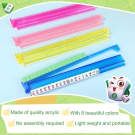 LaRandom 8 Pcs Mahjong Rack with Pusher Combo, 18 Multicolor Mahjong Set, Modern Acrylic Clear Combo Rack