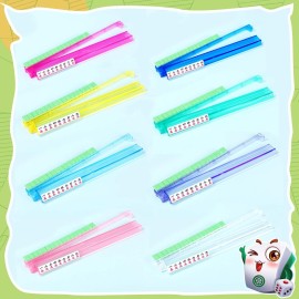 LaRandom 8 Pcs Mahjong Rack with Pusher Combo, 18 Multicolor Mahjong Set, Modern Acrylic Clear Combo Rack