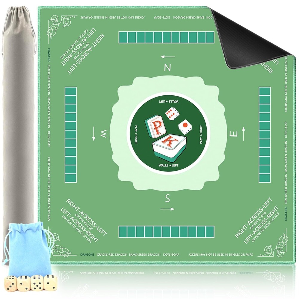 Mahjong Mat for Table - 31.5x31.5 in Anti Slip Noise Reduction Mahjong Table Mat with Rules, Multi-Game Mat with A Carry Bag & 4 Dices, Mahjong Table Cover for Mahjong/Poker/Board Games/Dominoes Mahjong Mat for Table - 31.5x31.5 in Anti Slip Noise Reduction Mahjong Table Mat with Rules, Multi-Game Mat with A Carry Bag & 4 Dices, Mahjong Table Cover for Mahjong/Poker/Board Games/Dominoes