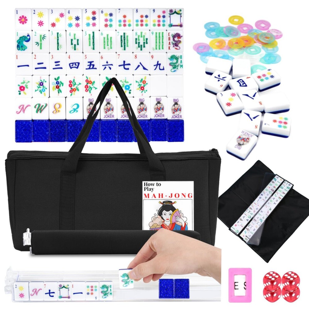 Doreimi American Mahjong Set with 160 Acrylic White Tiles and 4 Transparent Holders/Pushers, Portable American Style Mahjong Game with Carrying Bag, Classic Board Games for Family Night Doreimi American Mahjong Set with 160 Acrylic White Tiles and 4 Transparent Holders/Pushers, Portable American Style Mahjong Game with Carrying Bag, Classic Board Games for Family Night