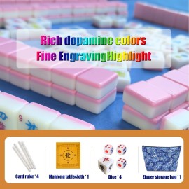 XuMoZC American Mini Mahjong Set 166 Oh My Mahjong Tiles 0.9-inch American Mahjong Game Pink Set Thickened Mah-Jongg Tiles Bag Mahjong Tile Set