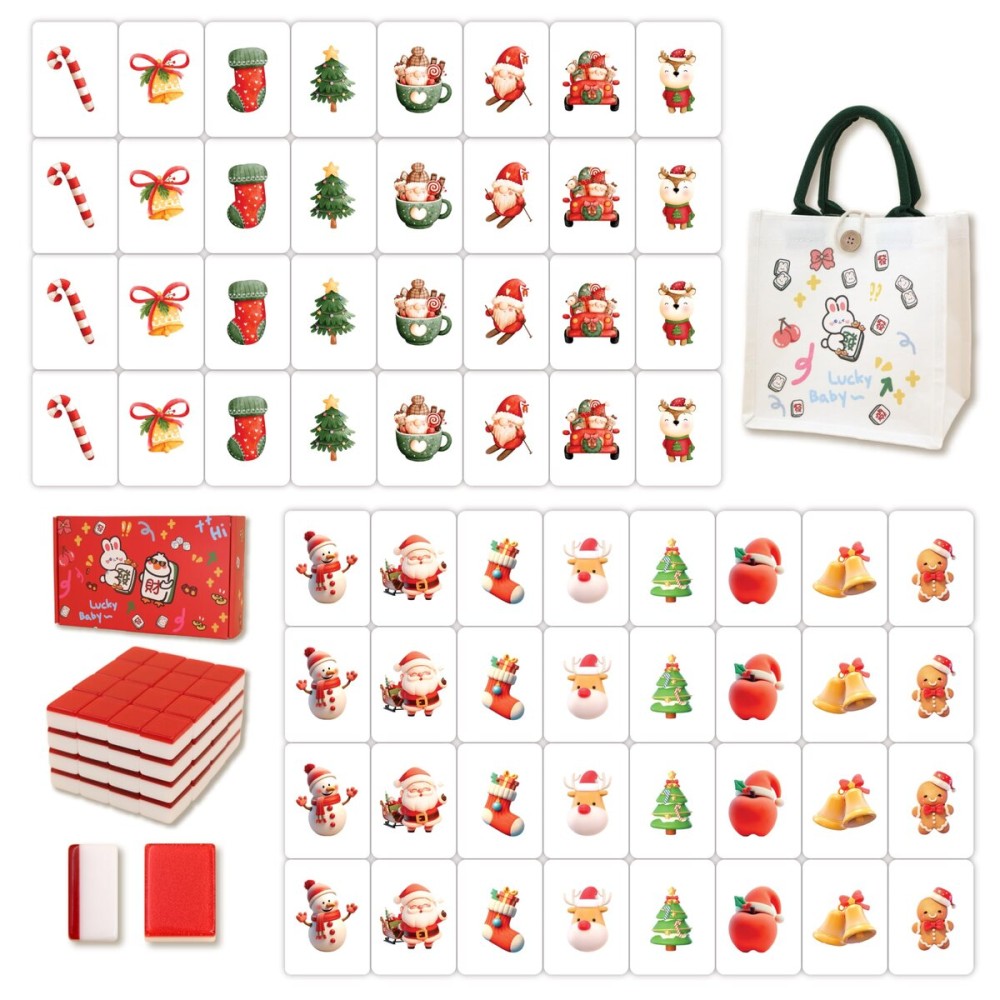 Gueiddi Mahjong Tile Set, 65 pcs vita Mahjong Game Set with Handbag, Portable Travel Mahjong Set for Spring Picnic, Party Gift, Seaside Game & Beach Block Games(Christmas Theme) Gueiddi Mahjong Tile Set, 65 pcs vita Mahjong Game Set with Handbag, Portable Travel Mahjong Set for Spring Picnic, Party Gift, Seaside Game & Beach Block Games(Christmas Theme)