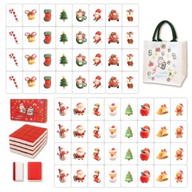 Gueiddi Mahjong Tile Set, 65 pcs vita Mahjong Game Set with Handbag, Portable Travel Mahjong Set for Spring Picnic, Party Gift, Seaside Game & Beach Block Games(Christmas Theme)
