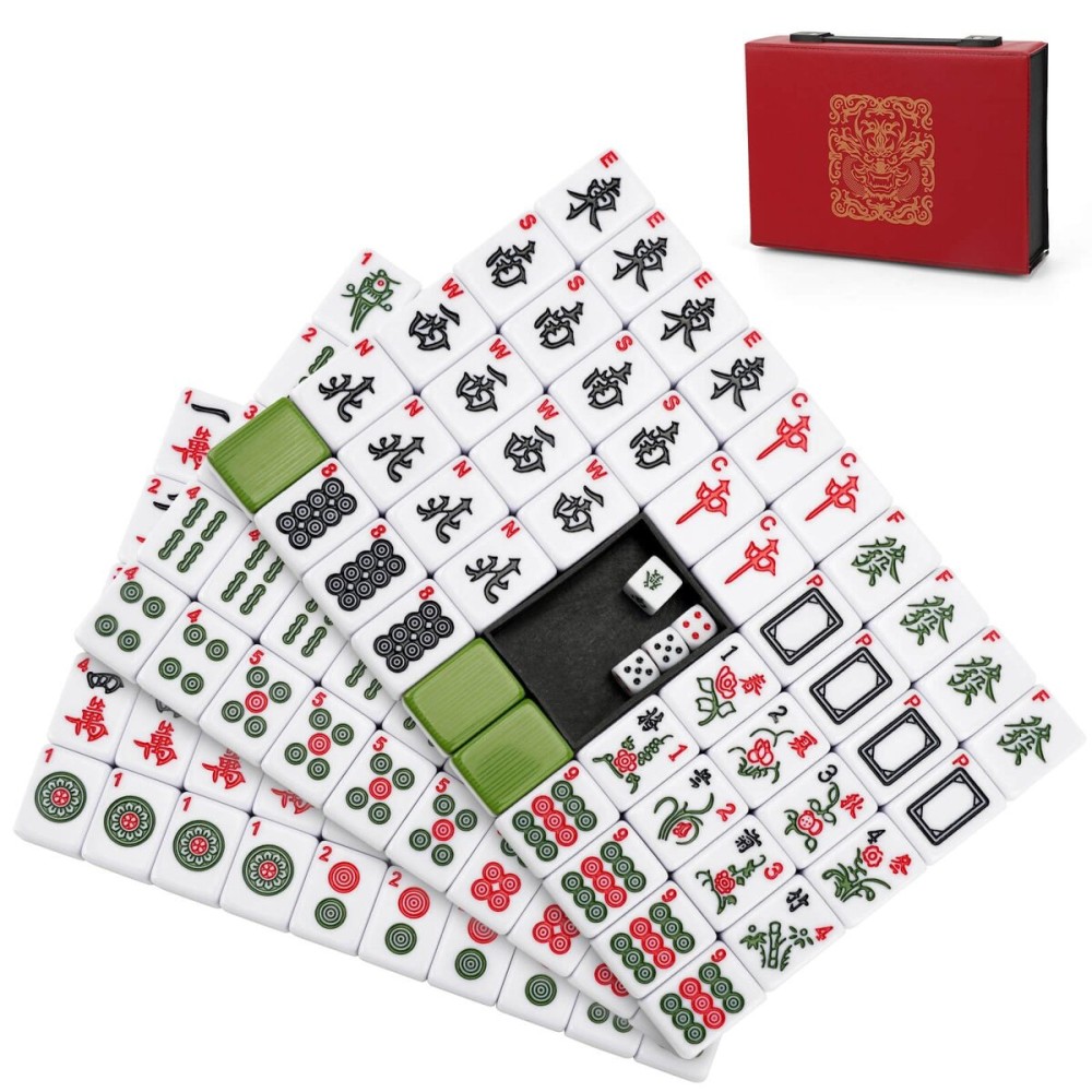 Aceshmir Mahjong Tile Set, 146pcs Chinese Mahjong Set Quality Mah Jong Tiles with Exquisite Storage Box Easy to Carry, Instructions Include Mah Jongg Sets for Family & Friends Gatherings