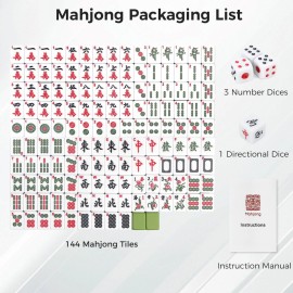 Aceshmir Mahjong Tile Set, 146pcs Chinese Mahjong Set Quality Mah Jong Tiles with Exquisite Storage Box Easy to Carry, Instructions Include Mah Jongg Sets for Family & Friends Gatherings