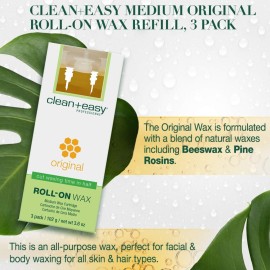 Clean + Easy Medium Original Roll On Wax Refill for Wax Cartridge, Hygienic Depilatory Hair Removal Treatment, Removes Fine to Coarse Hairs, Perfect for Delicate Skin - 3 Packs Clean + Easy Medium Original Roll On Wax Refill for Wax Cartridge, Hygienic Depilatory Hair Removal Treatment, Removes Fine to Coarse Hairs, Perfect for Delicate Skin - 3 Packs