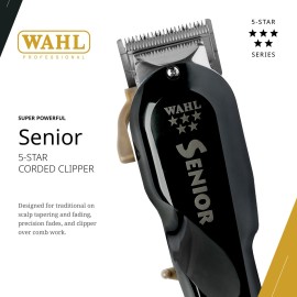 Wahl Professional 5 Star Senior Clipper Corded Operation Adjustable Taper Lever Includes 3 Guides