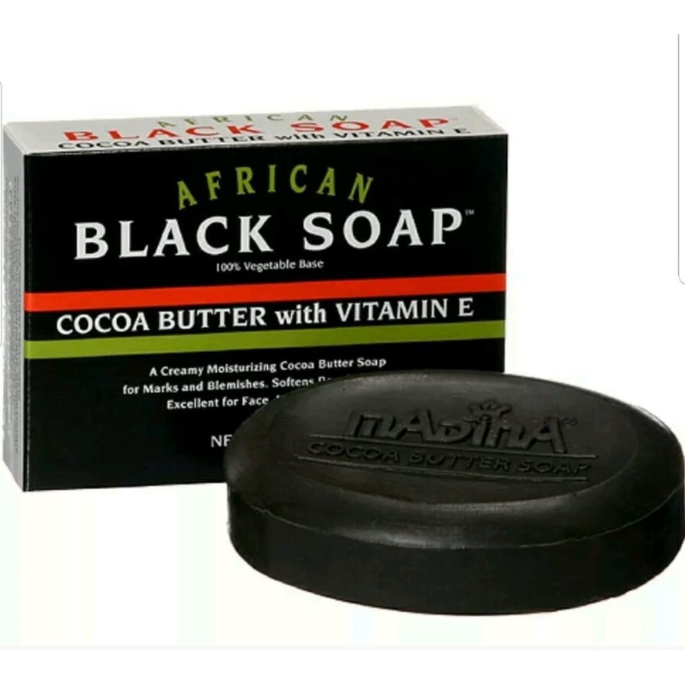 Madina Madina African Black Soap Cocoa Butter with Vitamin E, 3.5 Ounce