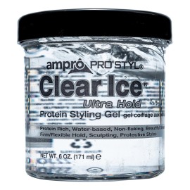 Ampro Pro Styl Clear Ice Styling Gel - Protects and Strengthens Your Strands - Non-Flaking, Alcohol Free, Vegan Formula - Flexible, Touchable Hold for All Hair Types - 6 oz