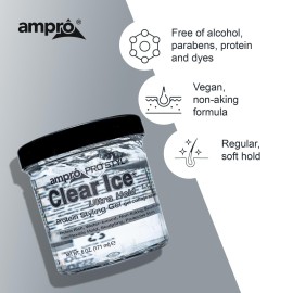 Ampro Pro Styl Clear Ice Styling Gel - Protects and Strengthens Your Strands - Non-Flaking, Alcohol Free, Vegan Formula - Flexible, Touchable Hold for All Hair Types - 6 oz Ampro Pro Styl Clear Ice Styling Gel - Protects and Strengthens Your Strands - Non-Flaking, Alcohol Free, Vegan Formula - Flexible, Touchable Hold for All Hair Types - 6 oz