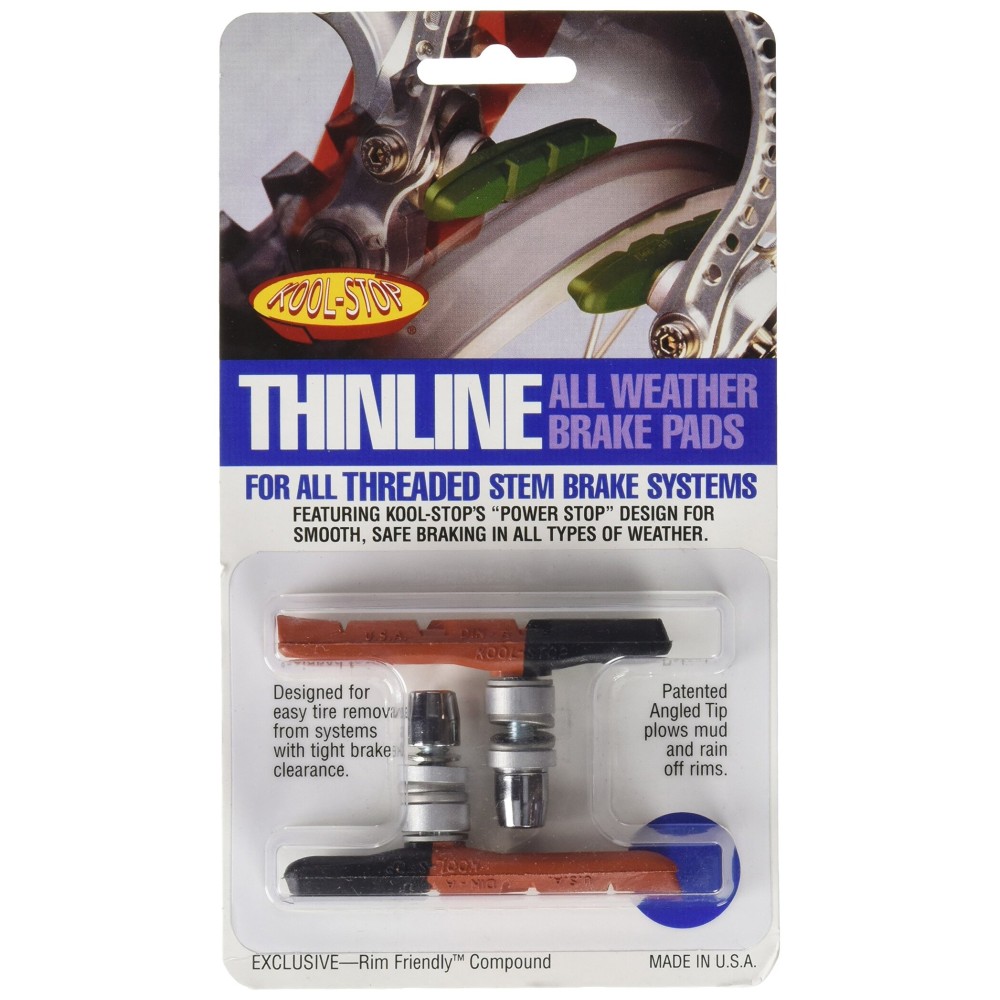 Kool Stop Thinline Dual Compound Threaded Brake Shoes, Black/Salmon