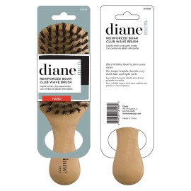 Diane Reinforced Boar Bristle Club Wave Brush for Men and Barbers - Hard Bristles for Thick to Coarse Hair - Use for Detangling, Smoothing, Wave Styles, Restore Shine and Texture