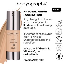 BODYOGRAPHY - NATURAL FINISH Foundation (Light Medium 150): Oil-Free Anti-Aging Salon Natural Finish w/ Vitamin E, C, Antioxidants | Vegan, Gluten-Free, Paraben-Free BODYOGRAPHY - NATURAL FINISH Foundation (Light Medium 150): Oil-Free Anti-Aging Salon Natural Finish w/ Vitamin E, C, Antioxidants | Vegan, Gluten-Free, Paraben-Free