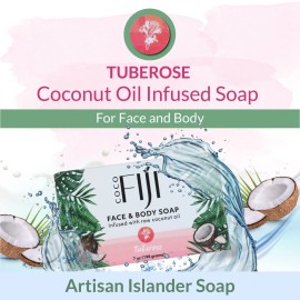 Coco Fiji, Coconut Oil Infused Soap, Bar 7oz (Tuberose, Pack of 2)