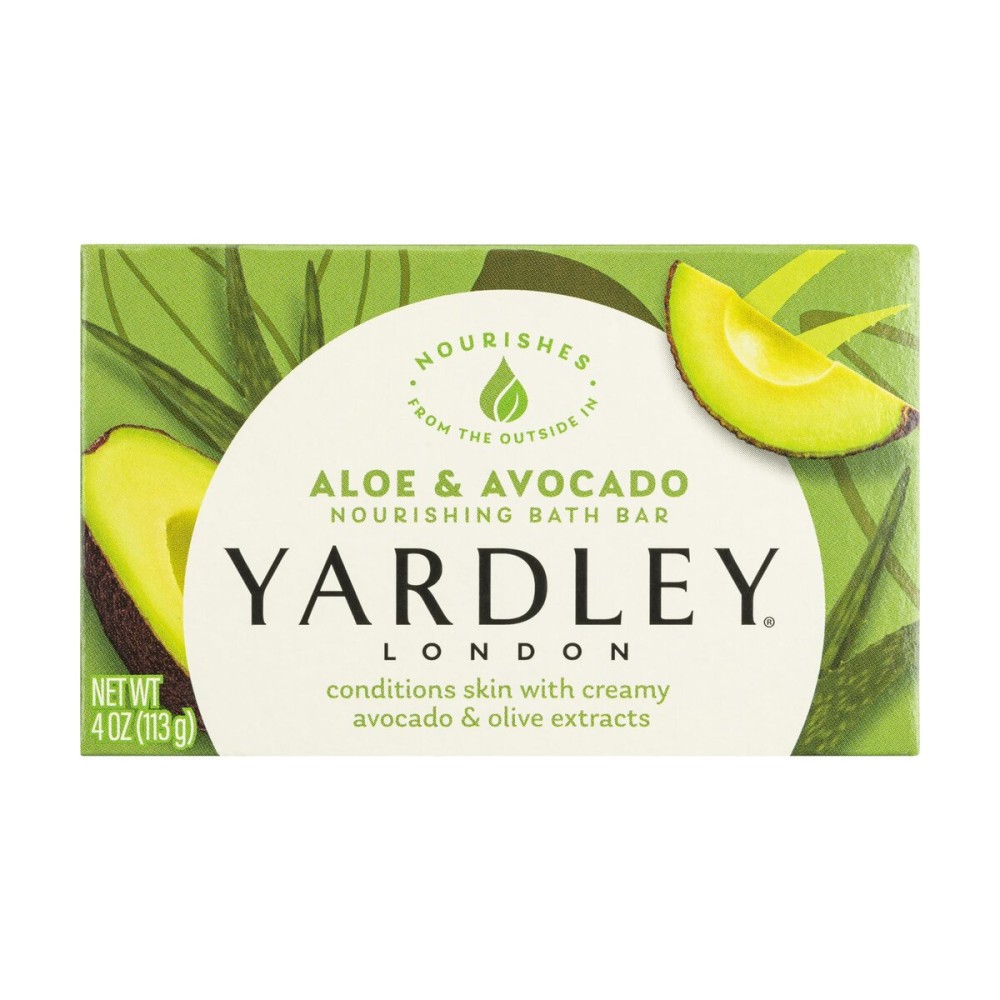 Yardley London Nourishing Bath Soap Bar Aloe & Avocado, Conditions Skin with Creamy Avocado & Olive Extracts, 4.0 oz Bath Bar, 1 Soap Bar