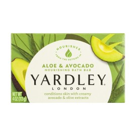 Yardley London Nourishing Bath Soap Bar Aloe & Avocado, Conditions Skin with Creamy Avocado & Olive Extracts, 4.0 oz Bath Bar, 1 Soap Bar