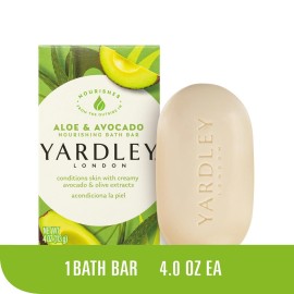 Yardley London Nourishing Bath Soap Bar Aloe & Avocado, Conditions Skin with Creamy Avocado & Olive Extracts, 4.0 oz Bath Bar, 1 Soap Bar