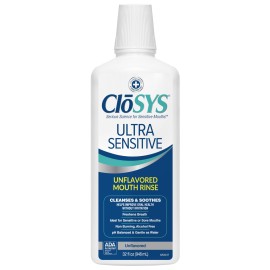 CloSYS Ultra Sensitive Mouthwash, Unflavored Alcohol Free, Dye Free, pH Balanced, Helps Soothe Entire Mouth - 32 Oz