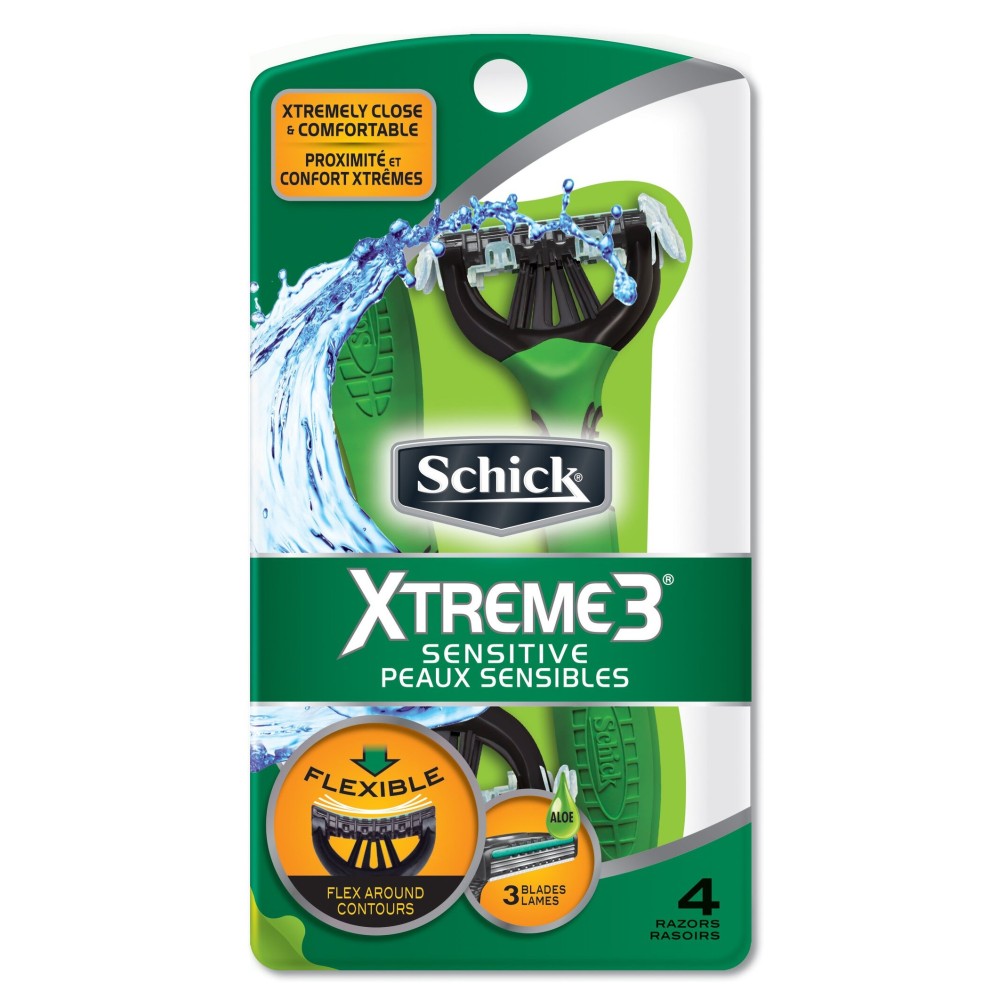 Schick Xtreme 3 Blade Sensitive Skin Disposable Razor for Men, 4 Count (Pack of 1) Schick Xtreme 3 Blade Sensitive Skin Disposable Razor for Men, 4 Count (Pack of 1)