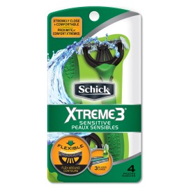 Schick Xtreme 3 Blade Sensitive Skin Disposable Razor for Men, 4 Count (Pack of 1)
