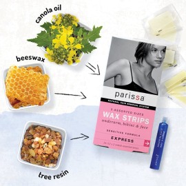 Parissa Wax Strips Assorted Sizes, Hair Removal Waxing Kit Sensitive Skin Formula, 8ml Azulene Aftercare Oil SA 24 Count (Pack of 1)