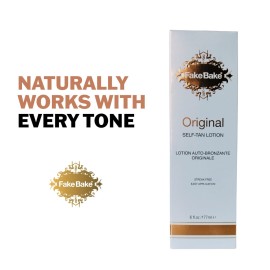 Fake Bake Original Self-Tanning Lotion Lasting Natural Looking Sunless Tanner For All Skin Tones Women & Men - Streak Free, Flawless Glow Includes Gloves For Easy Application - 6 oz