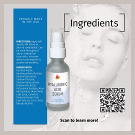 Reviva Labs Hyaluronic Acid Serum for Face and Neck - Moisturizing, Nourishing, and Hydrating Serum Acido Hialuronico - Face Serum for Women, 1 Fl Oz