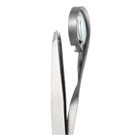 Rubis Classic Stainless Steel Slanted Tweezers with 8x Magnifying Glass for Precise Eyebrows and Hair Removal, 1K120,Rubis Switzerland Swiss Made World Renowned Precision