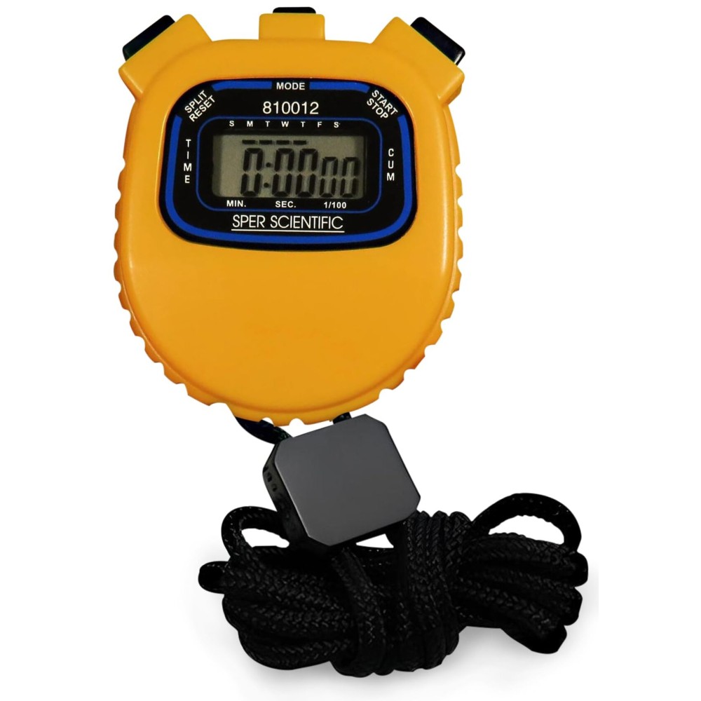 Sper Scientific Water Resistant Stopwatch 810012 - Digital Timer with Split Interval Function, 12/24 Hour Alarm Clock & Calendar for Sports, Labs, Fitness, and More