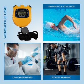 Sper Scientific Water Resistant Stopwatch 810012 - Digital Timer with Split Interval Function, 12/24 Hour Alarm Clock & Calendar for Sports, Labs, Fitness, and More