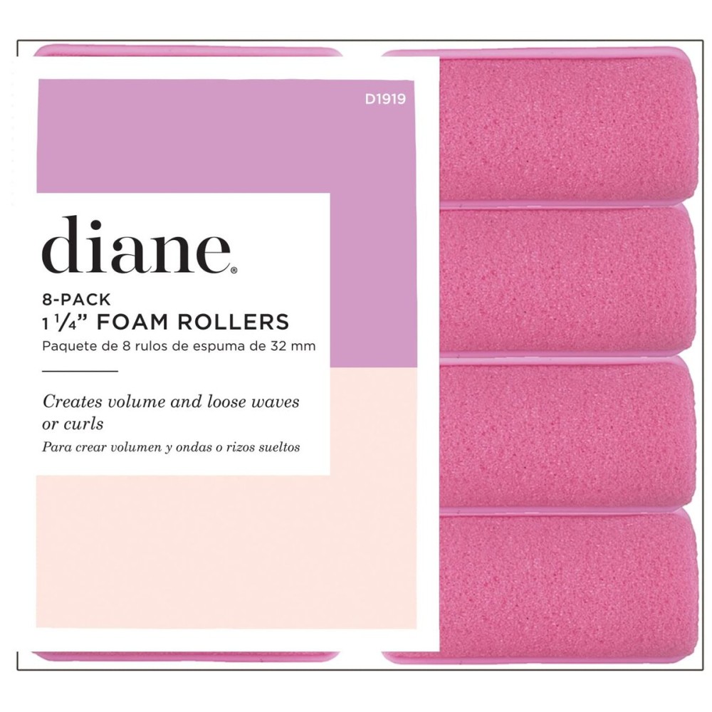 Diane Foam Hair Rollers, 1.25-Inch Diameter, Soft and Durable Foam with Snap-Lock Closure for Comfortable Styling and Long-Lasting Curls, Pink, 8 Count