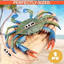 Crab Bath Toy - Realistic Blue Crab Toy 6.6 x 5.3 Inches, Durable and Lightweight, Colorful and Long-Lasting, Good for Tiki Bar Decoration, Aquarium, and as a Gift for Animal Figure Lovers