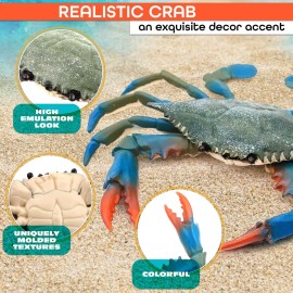 Crab Bath Toy - Realistic Blue Crab Toy 6.6 x 5.3 Inches, Durable and Lightweight, Colorful and Long-Lasting, Good for Tiki Bar Decoration, Aquarium, and as a Gift for Animal Figure Lovers