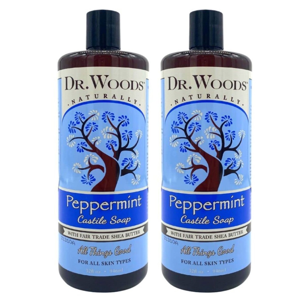 Dr. Woods Pure Peppermint Liquid Castile Soap with Organic Shea Butter, 32 Ounce (Pack of 2)
