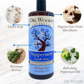 Dr. Woods Pure Peppermint Liquid Castile Soap with Organic Shea Butter, 32 Ounce (Pack of 2)
